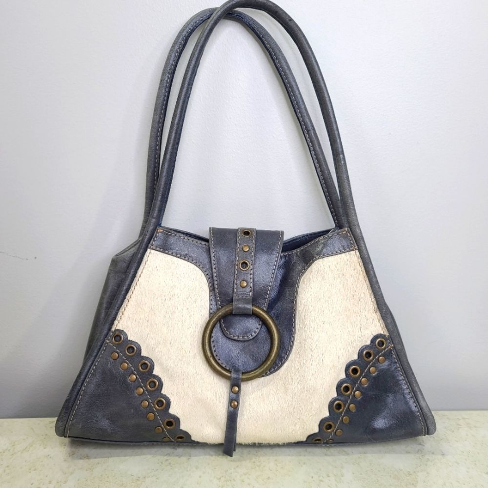 Fina Firenze Shoulder Bag with Cowhide Dark Gray Like New!